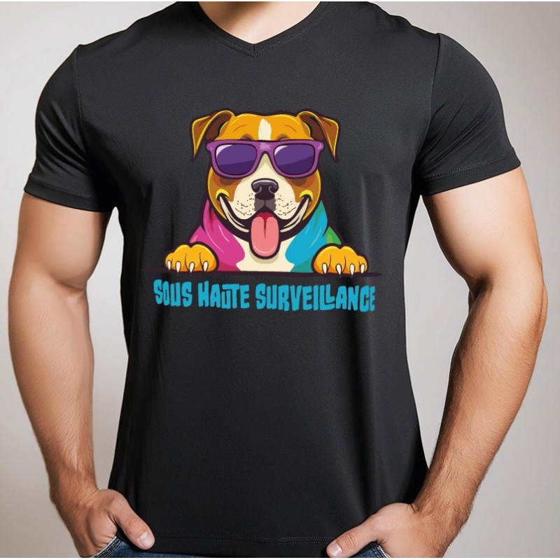 T shirt Staffie " sous haute surveillance "