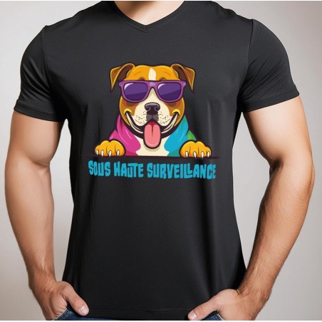 T shirt Staffie " sous haute surveillance "