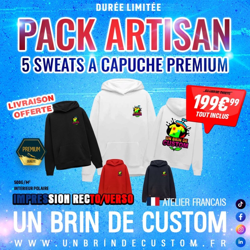 Pack Artisan 5 Sweats à capuche PREMIUM Recto/Verso Unisexe