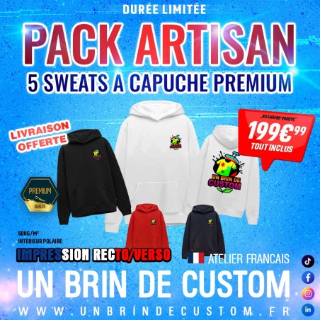 Pack Artisan 5 Sweats à capuche PREMIUM Recto/Verso Unisexe
