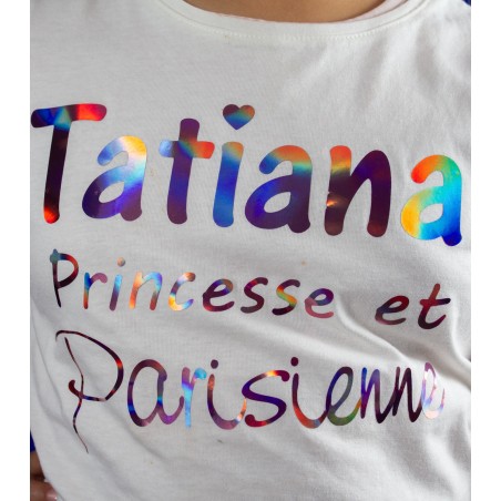 t-shirt princesse et parisienne avec nom personnalisé