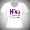 t-shirt princesse et parisienne avec nom personnalisé