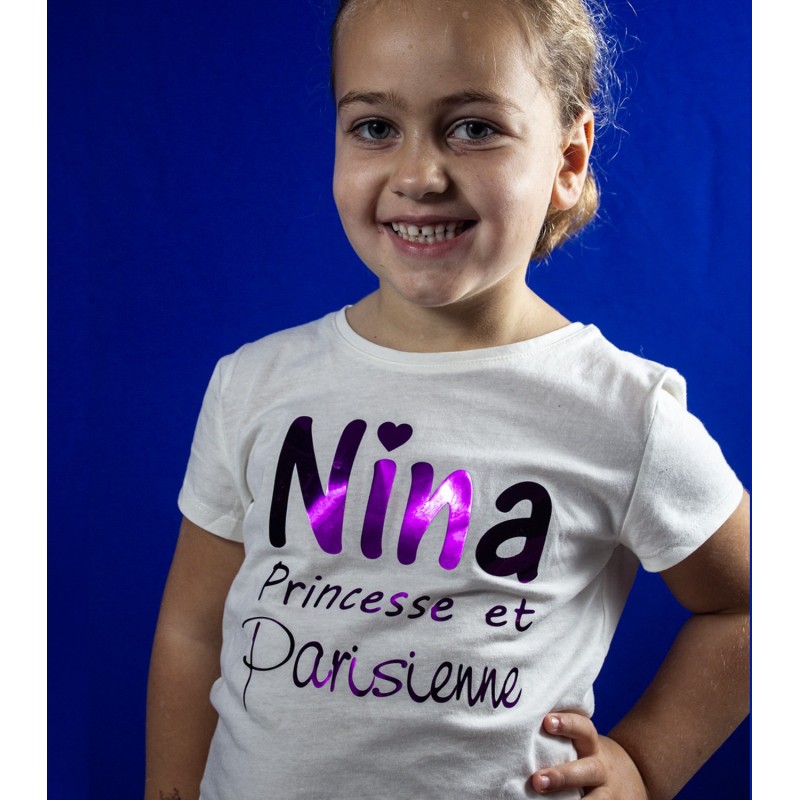 t-shirt princesse et parisienne avec nom personnalisé