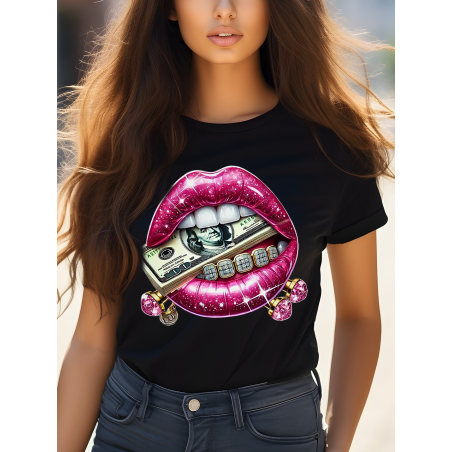 T-shirt Femme Bouche strass Dollars