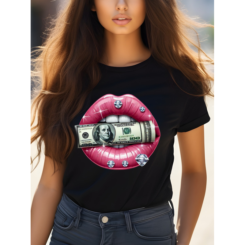 T-shirt Femme Bouche Diamant Dollars