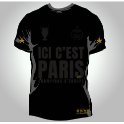 T-shirt Homme PSG Champions D'Europe Full Black Edition Limitée
