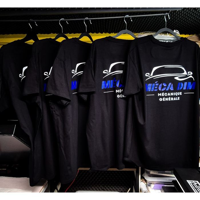 T-shirts personnalisés floqués pour le garage Méca Dim Mécanique Générale